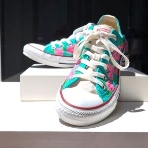 Converse Teal and Pink Floral Sneakers Size 8